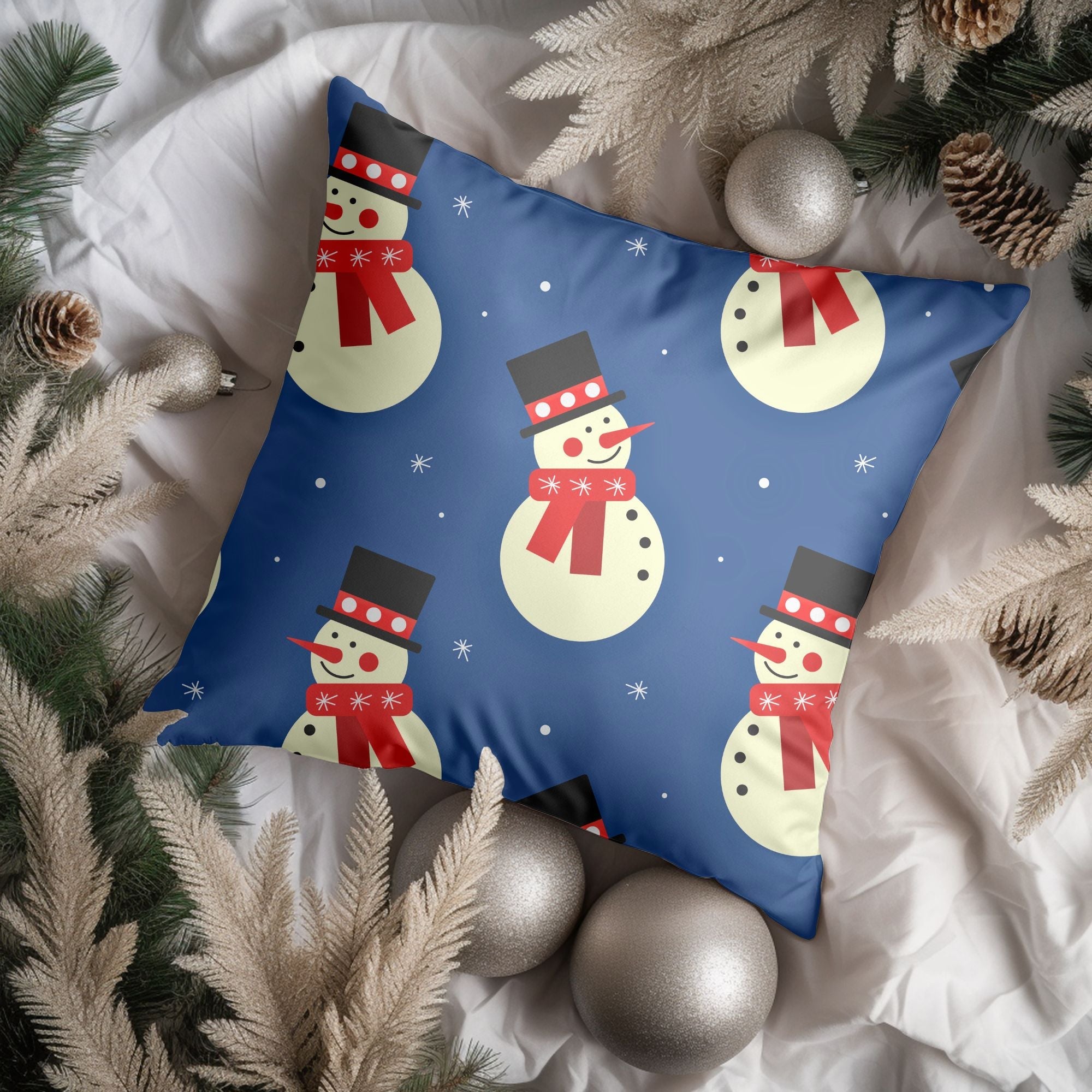 Cheerful Snowman Christmas Throw Pillow – Festive Winter Cushion Cover