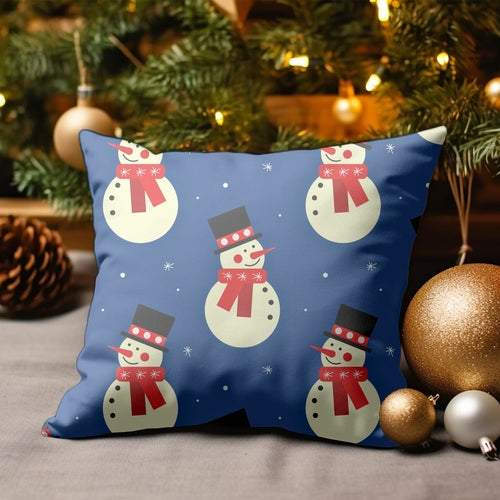 Cheerful Snowman Christmas Throw Pillow – Festive Winter Cushion Cover