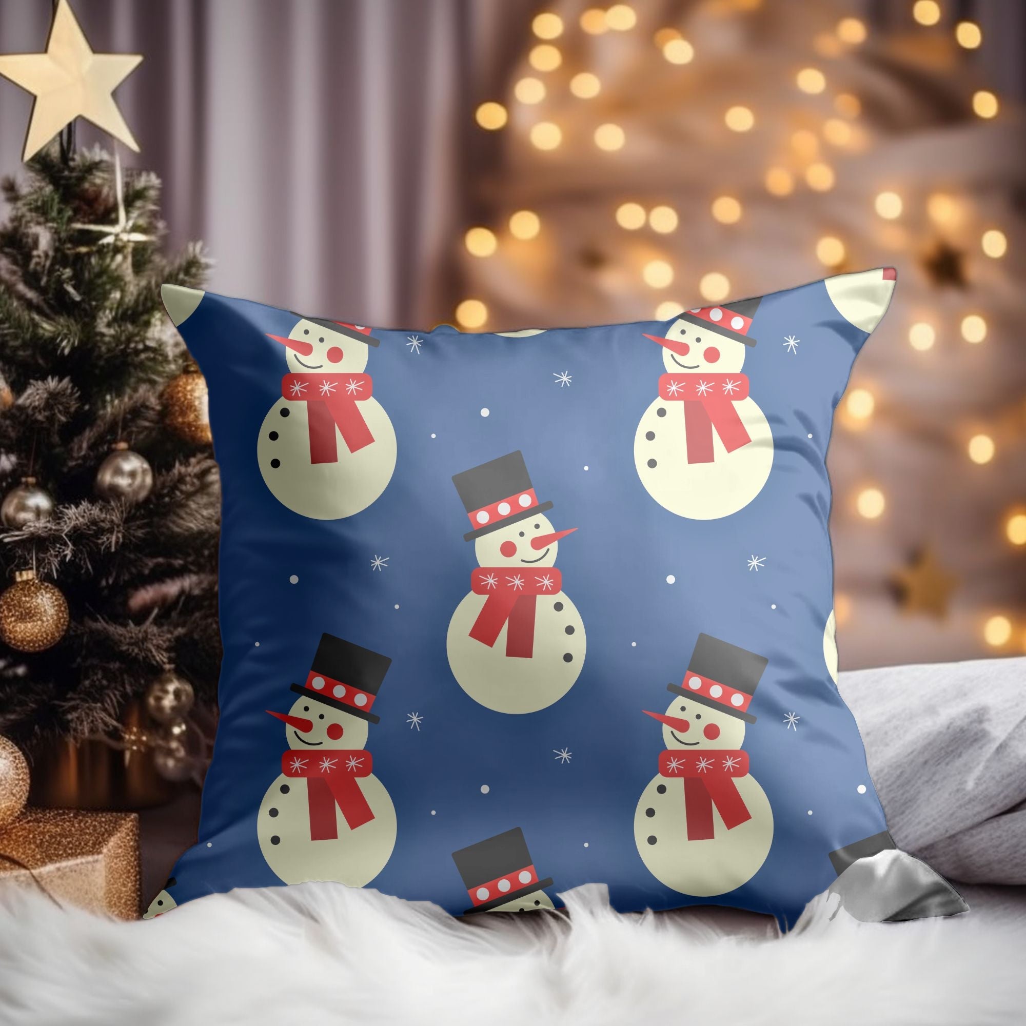 Cheerful Snowman Christmas Throw Pillow – Festive Winter Cushion Cover