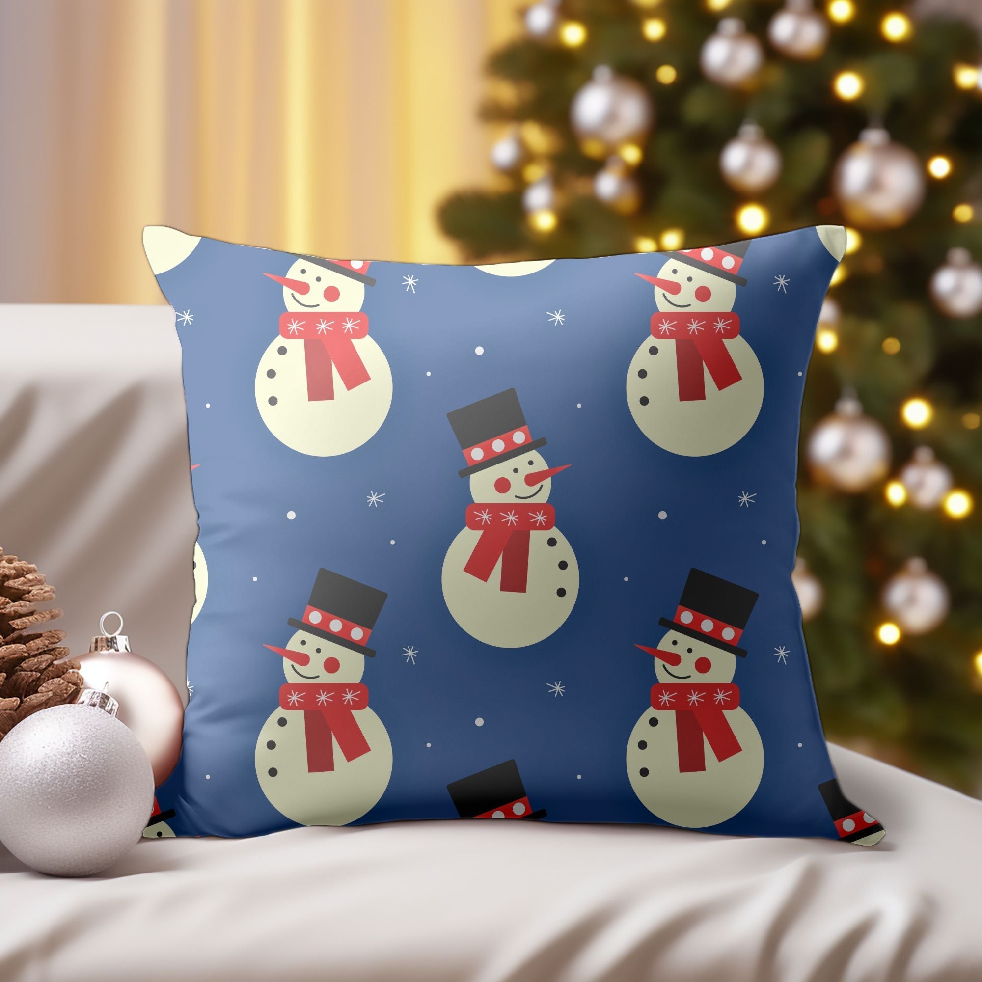 Cheerful Snowman Christmas Throw Pillow – Festive Winter Cushion Cover