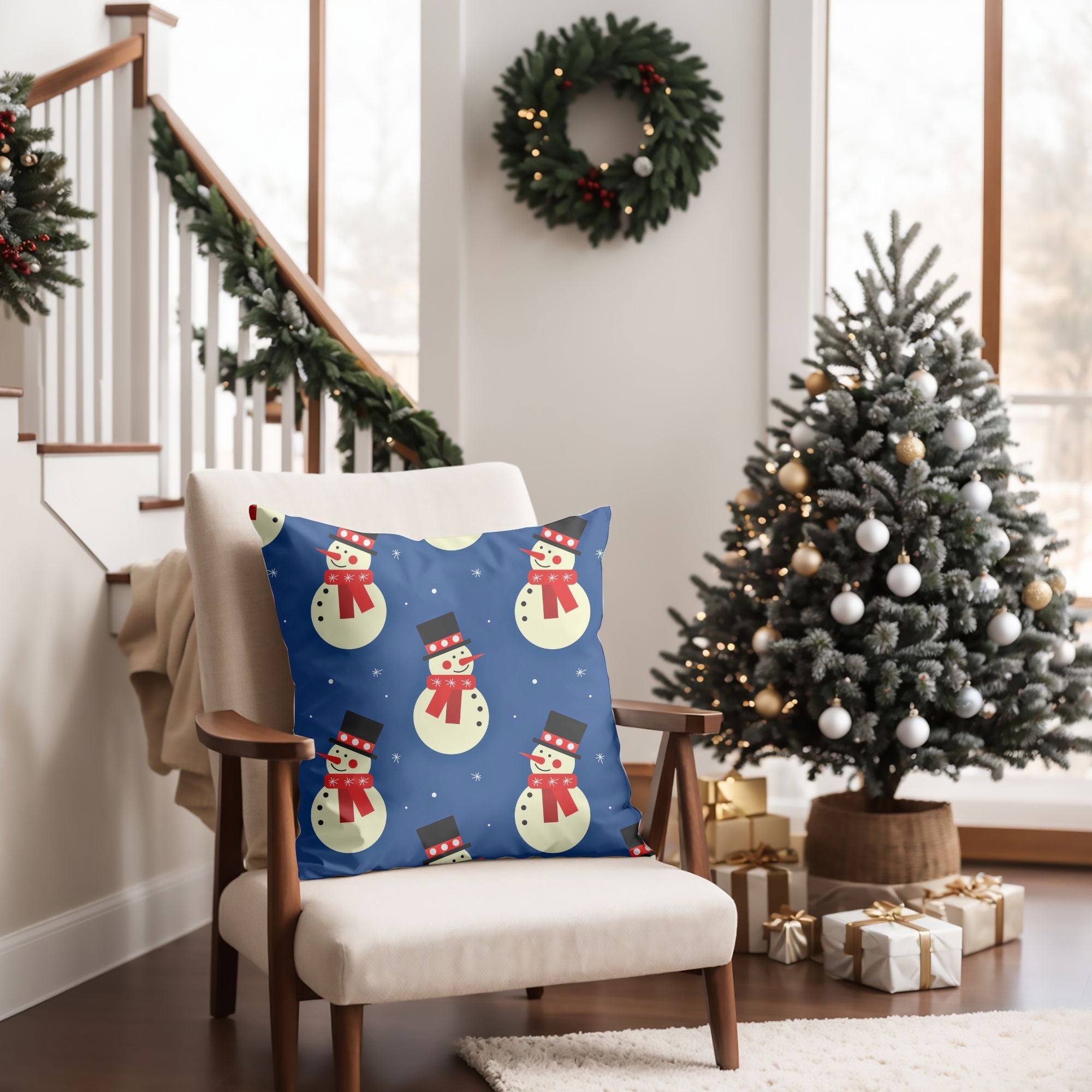 Cheerful Snowman Christmas Throw Pillow – Festive Winter Cushion Cover