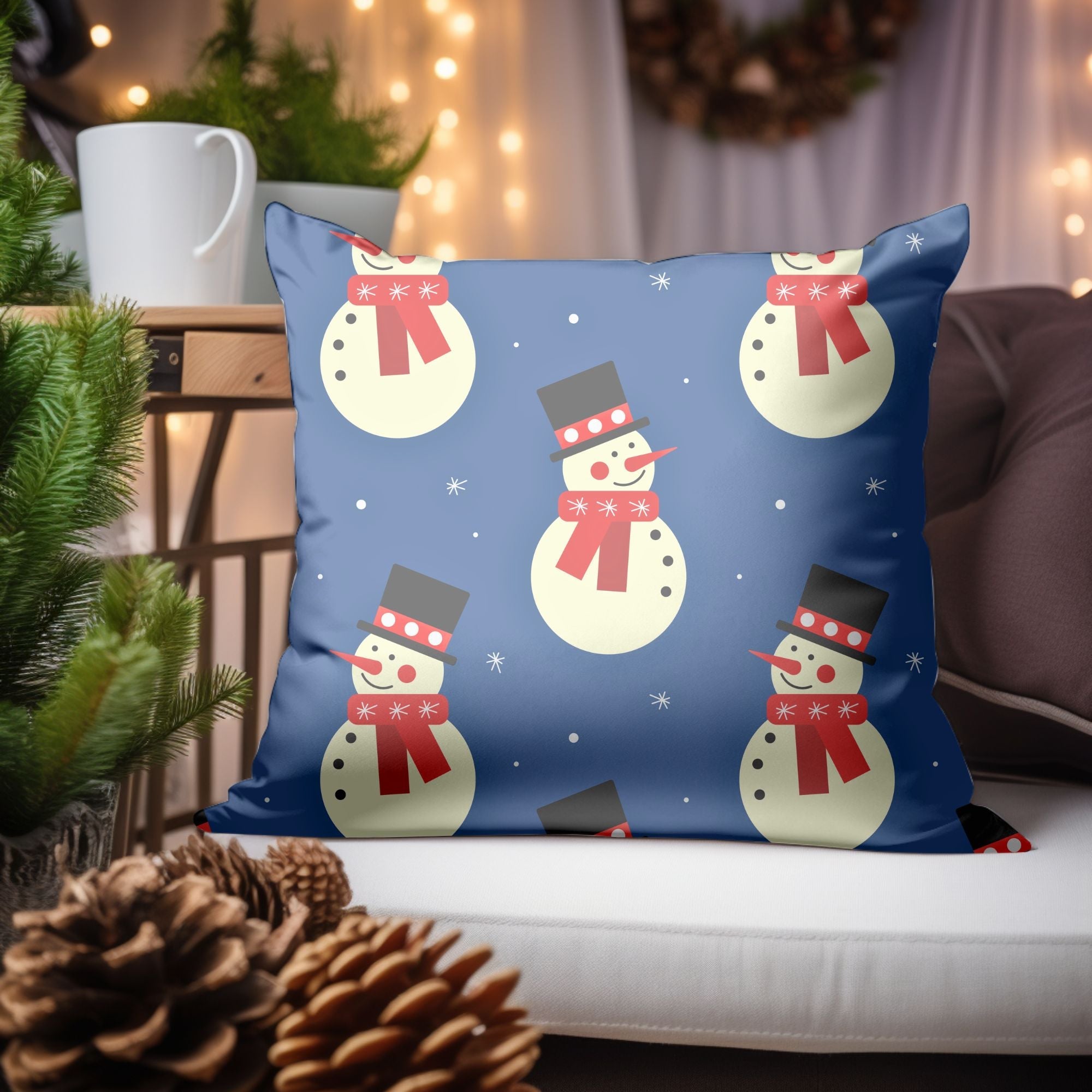 Cheerful Snowman Christmas Throw Pillow – Festive Winter Cushion Cover