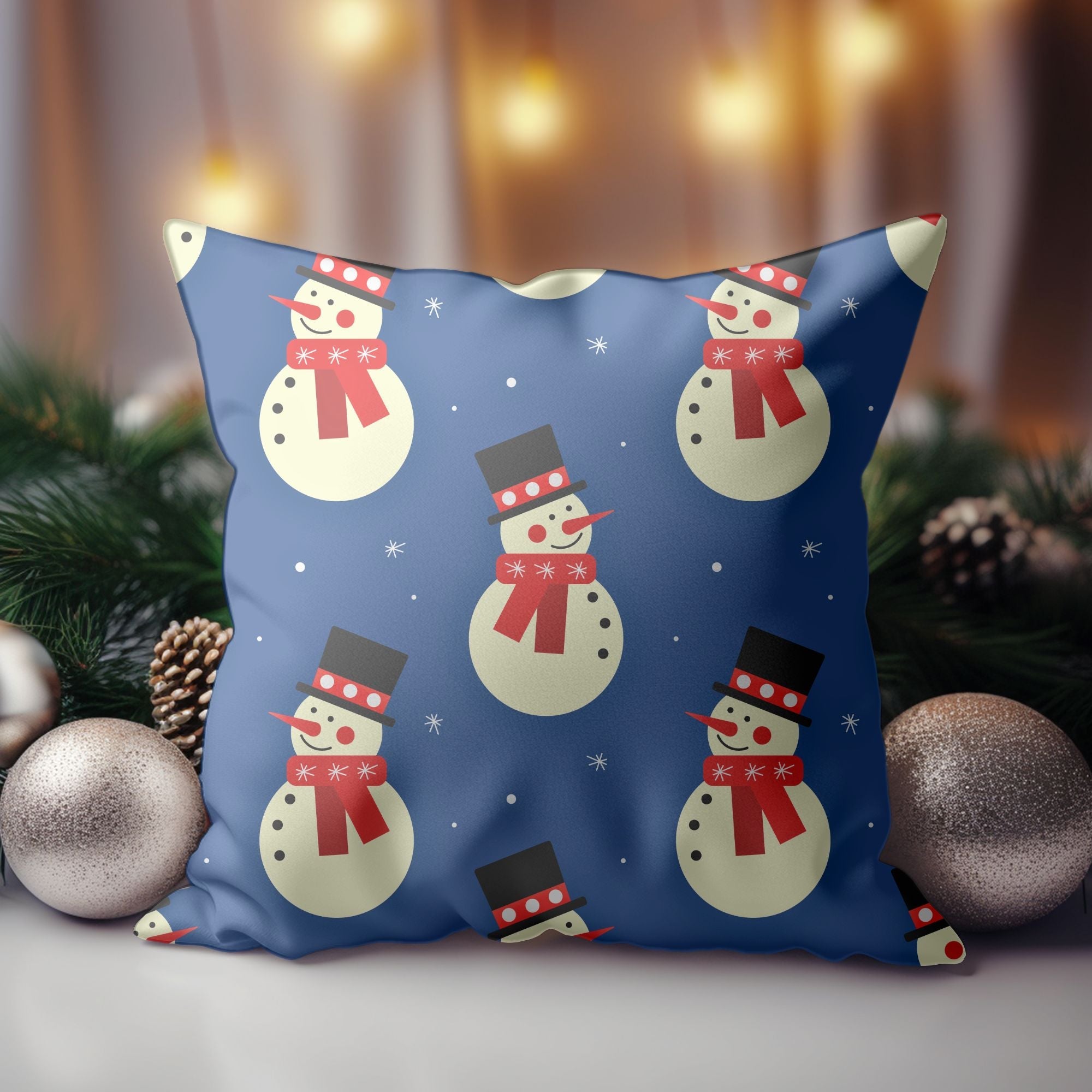 Cheerful Snowman Christmas Throw Pillow – Festive Winter Cushion Cover