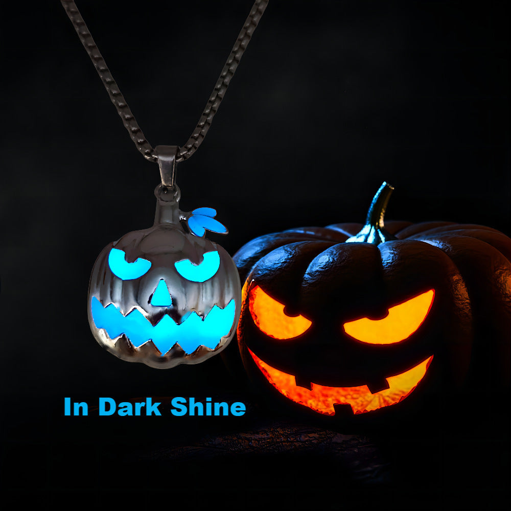 Luminous Halloween Pumpkin Pendant Necklace – Glowing Ghost Festival Jewelry