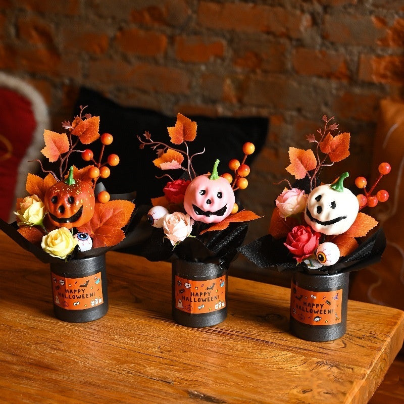 Halloween Pumpkin Grimace Bouquet – 3-Piece Decorative Ornament Set
