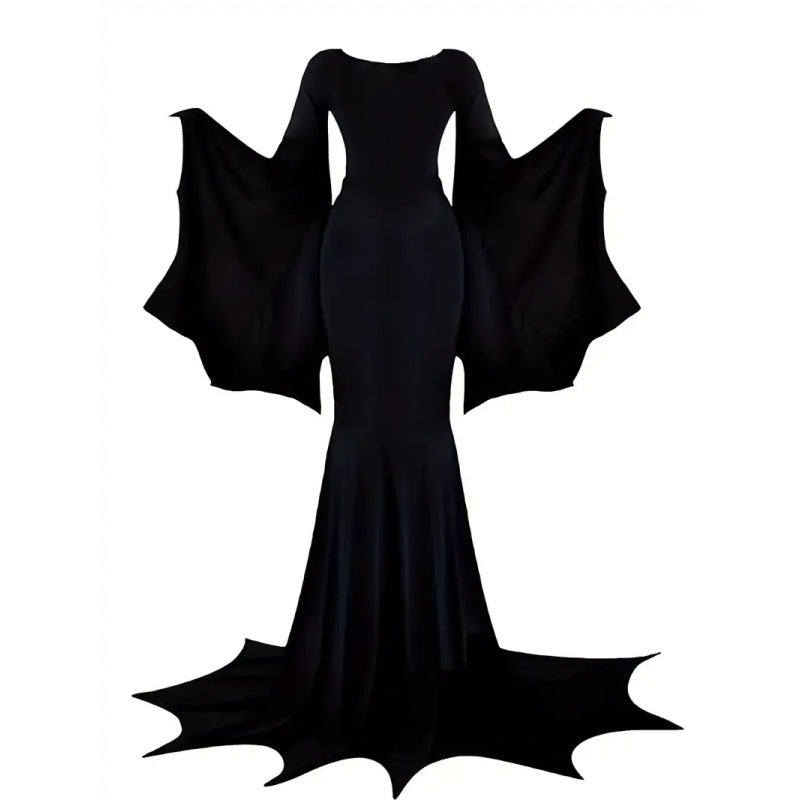 Black Costume Womens Gothic Witch Bat Sleeve Dress Halloween Cosplay