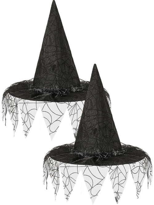 2 Pieces Halloween Witch Hat Costume Set – Elegant Witches Hats for Women (Black)