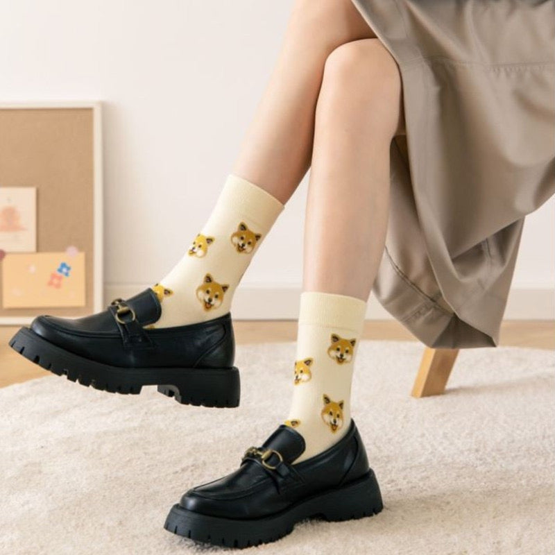 Cute Dog Print Cozy Cotton Socks