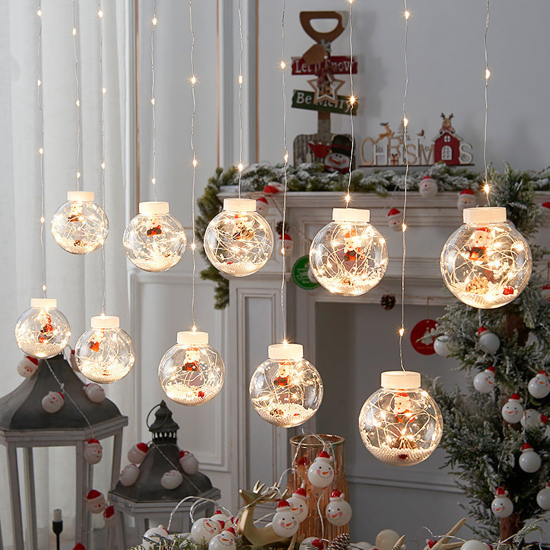 10PCS Christmas LED Curtain Fairy Light – Snowman & Tree Wishing Ball Lamp