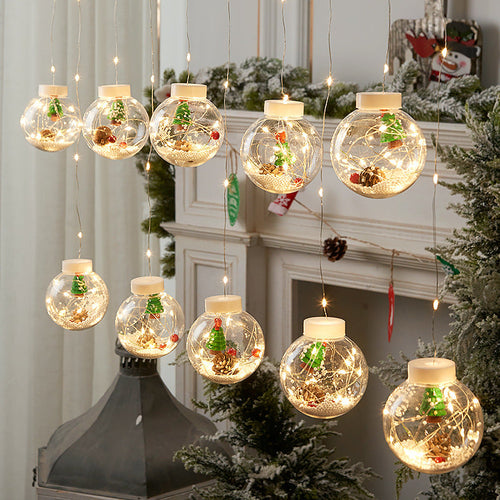 10PCS Christmas LED Curtain Fairy Light – Snowman & Tree Wishing Ball Lamp