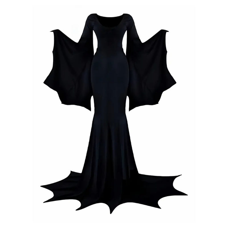 Black Costume Womens Gothic Witch Bat Sleeve Dress Halloween Cosplay