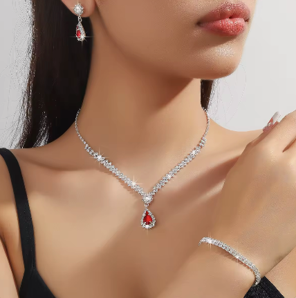 Royal Crystal Teardrop Pendant  Jewelry Set