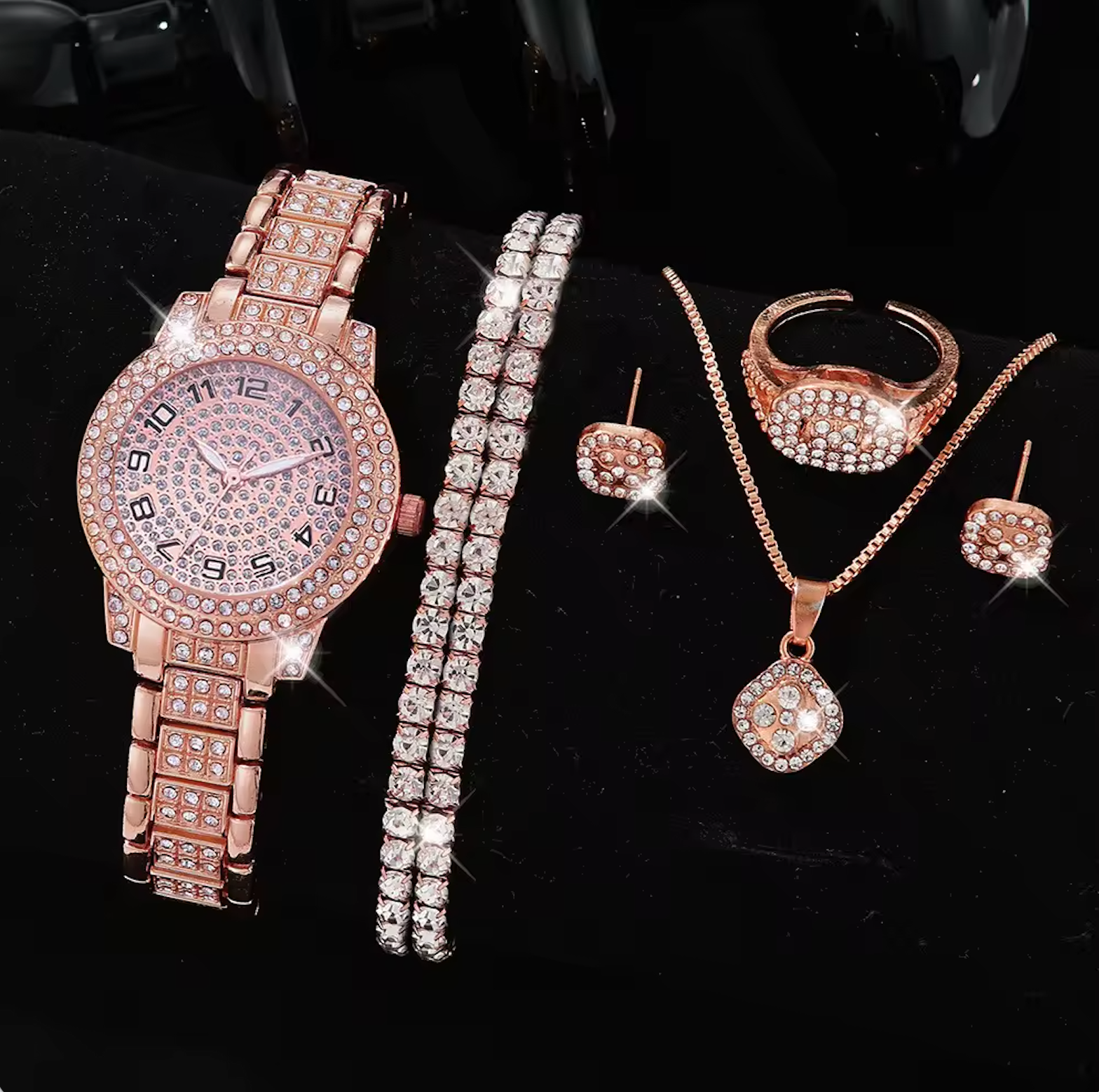 Full Diamond Women's Starry Sky Elegant Business Watch & Jewelry Set