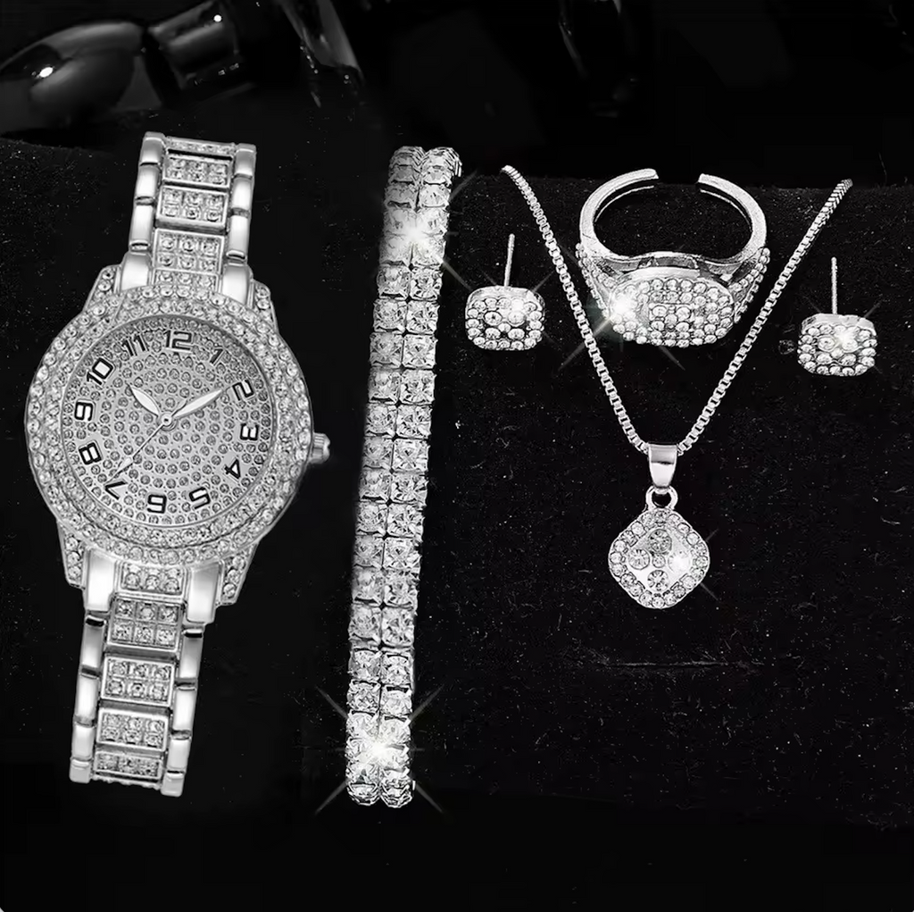 Full Diamond Women's Starry Sky Elegant Business Watch & Jewelry Set