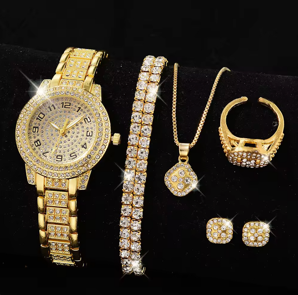Full Diamond Women's Starry Sky Elegant Business Watch & Jewelry Set