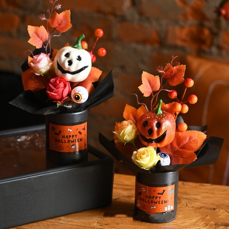 Halloween Pumpkin Grimace Bouquet – 3-Piece Decorative Ornament Set