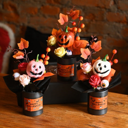 Halloween Pumpkin Grimace Bouquet – 3-Piece Decorative Ornament Set