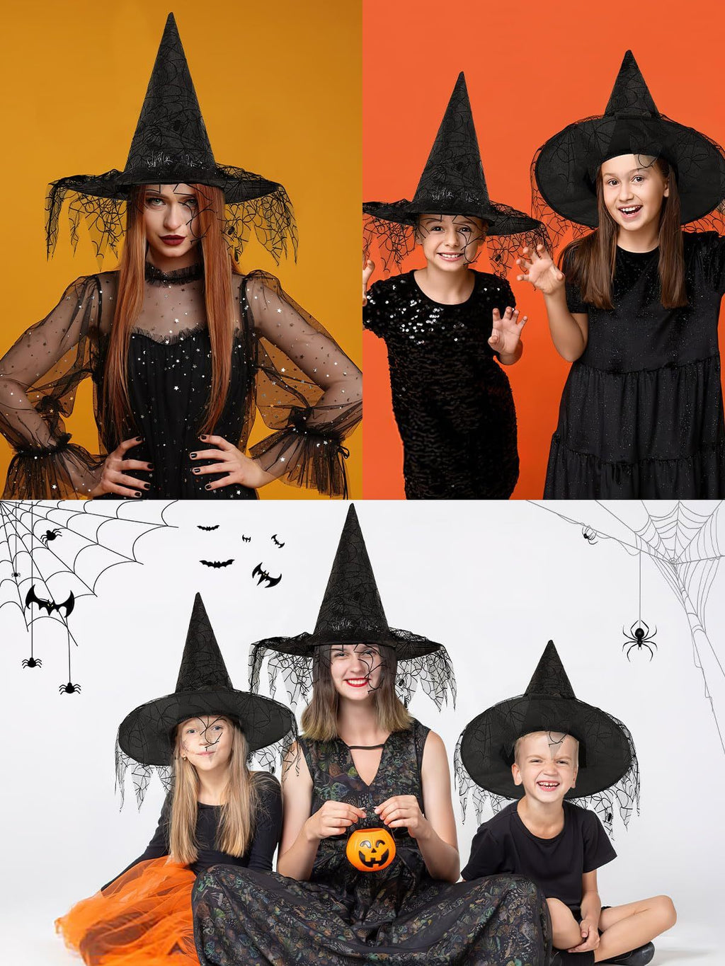 2 Pieces Halloween Witch Hat Costume Set – Elegant Witches Hats for Women (Black)