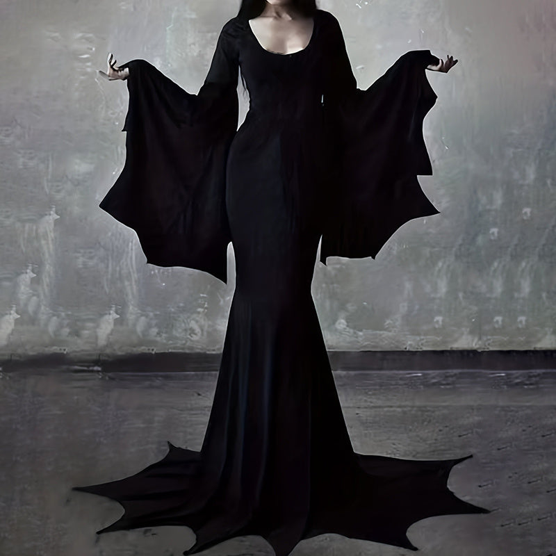 Black Costume Womens Gothic Witch Bat Sleeve Dress Halloween Cosplay