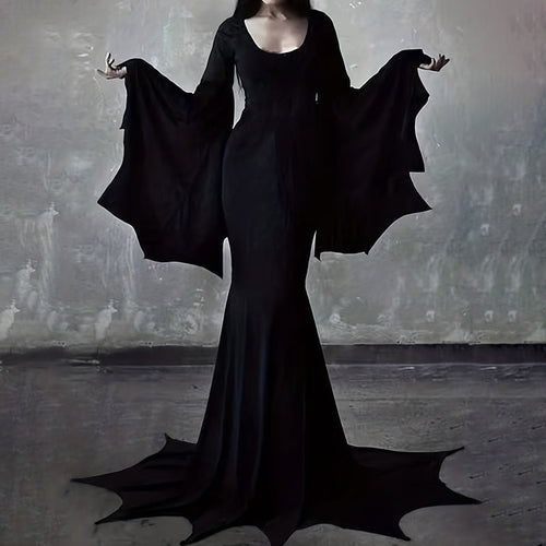 Black Costume Womens Gothic Witch Bat Sleeve Dress Halloween Cosplay