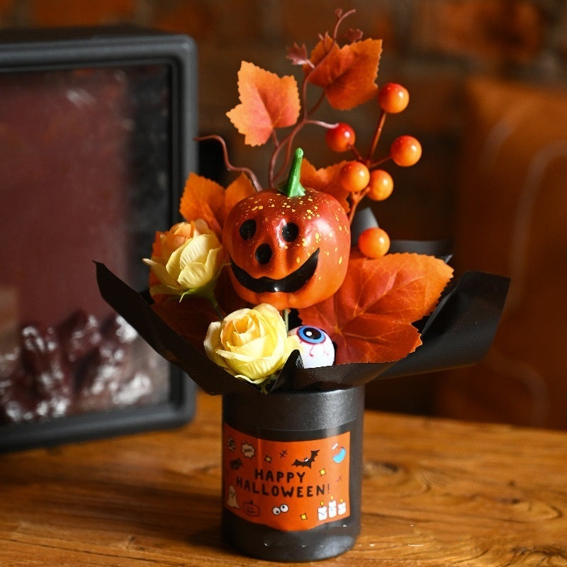 Halloween Pumpkin Grimace Bouquet – 3-Piece Decorative Ornament Set