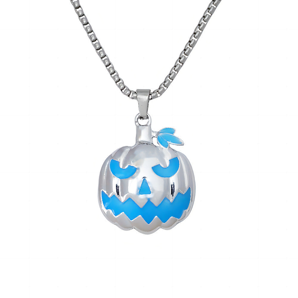 Luminous Halloween Pumpkin Pendant Necklace – Glowing Ghost Festival Jewelry