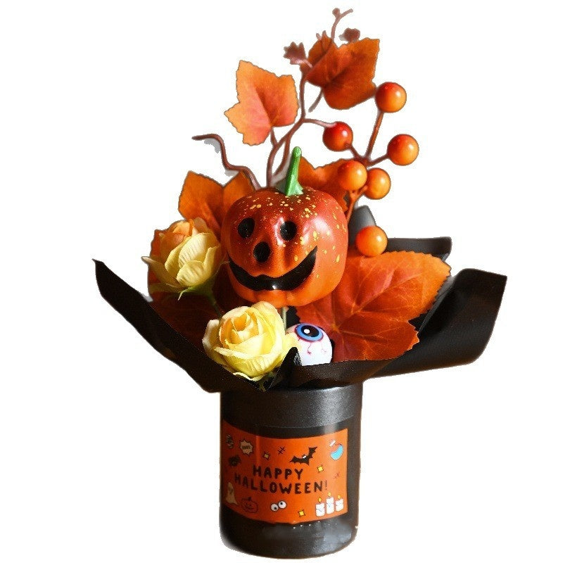 Halloween Pumpkin Grimace Bouquet – 3-Piece Decorative Ornament Set