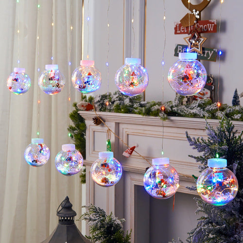 10PCS Christmas LED Curtain Fairy Light – Snowman & Tree Wishing Ball Lamp