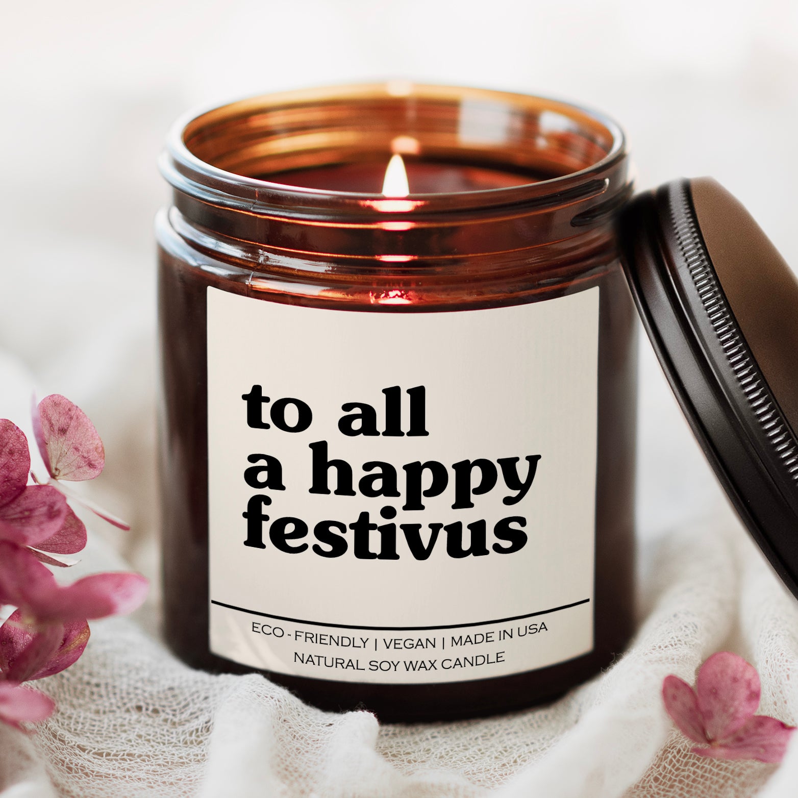 To All A Happy Festivus Scented Candle – Vegan, Eco-Friendly, Holiday Gift Idea