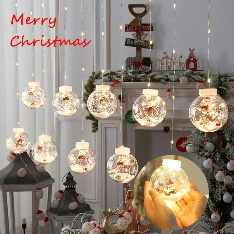 10PCS Christmas LED Curtain Fairy Light – Snowman & Tree Wishing Ball Lamp